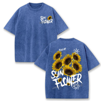 Lift Is Good Beautiful Sunflower Print Washed T Shirts Women Soft Cotton T-Shirt Street Creative Short Sleeve Summer Casual Tops